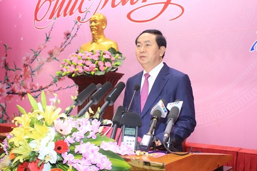 Staatspräsident Tran Dai Quang beglückwünscht Beamte und Arbeiter in Quang Ninh zum Tetfest - ảnh 1